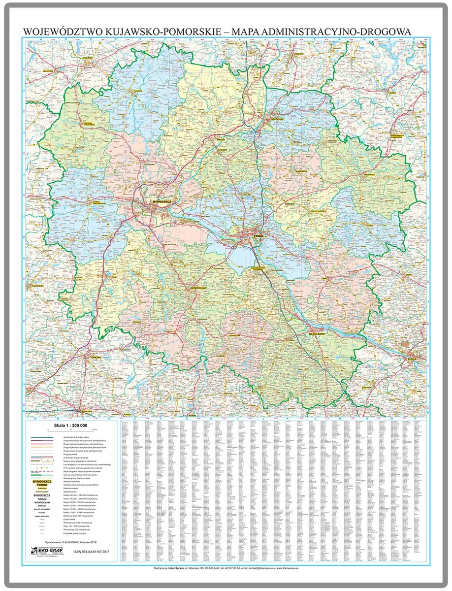 EkoGraf, Województwo kujawsko-pomorskie mapa ścienna na podkładzie wdrewnianej ramie, 1:200 000