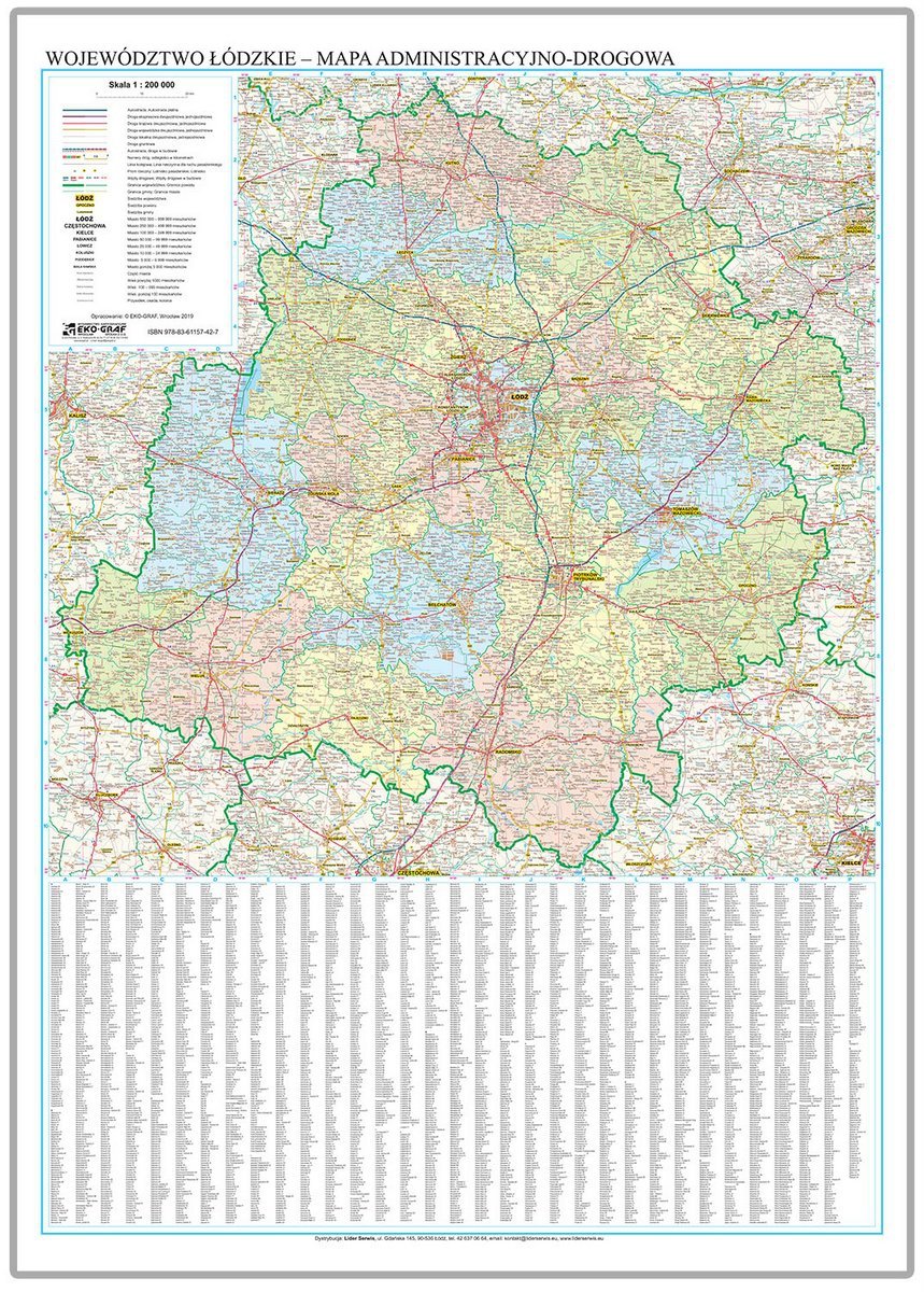 EkoGraf, Województwo łódzkie mapa ścienna administracyjno-drogowa na podkładzie w drewnianej ramie, 1:200 000