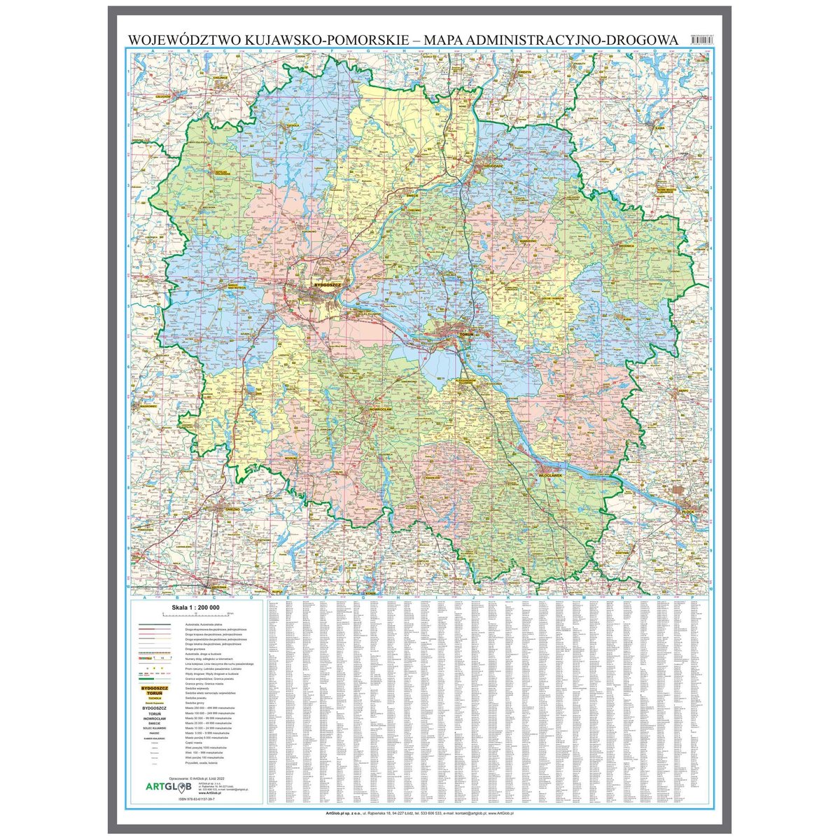 EkoGraf, Województwo kujawsko-pomorskie mapa ścienna na podkładzie do wpinania - pinboard, 1:200 000