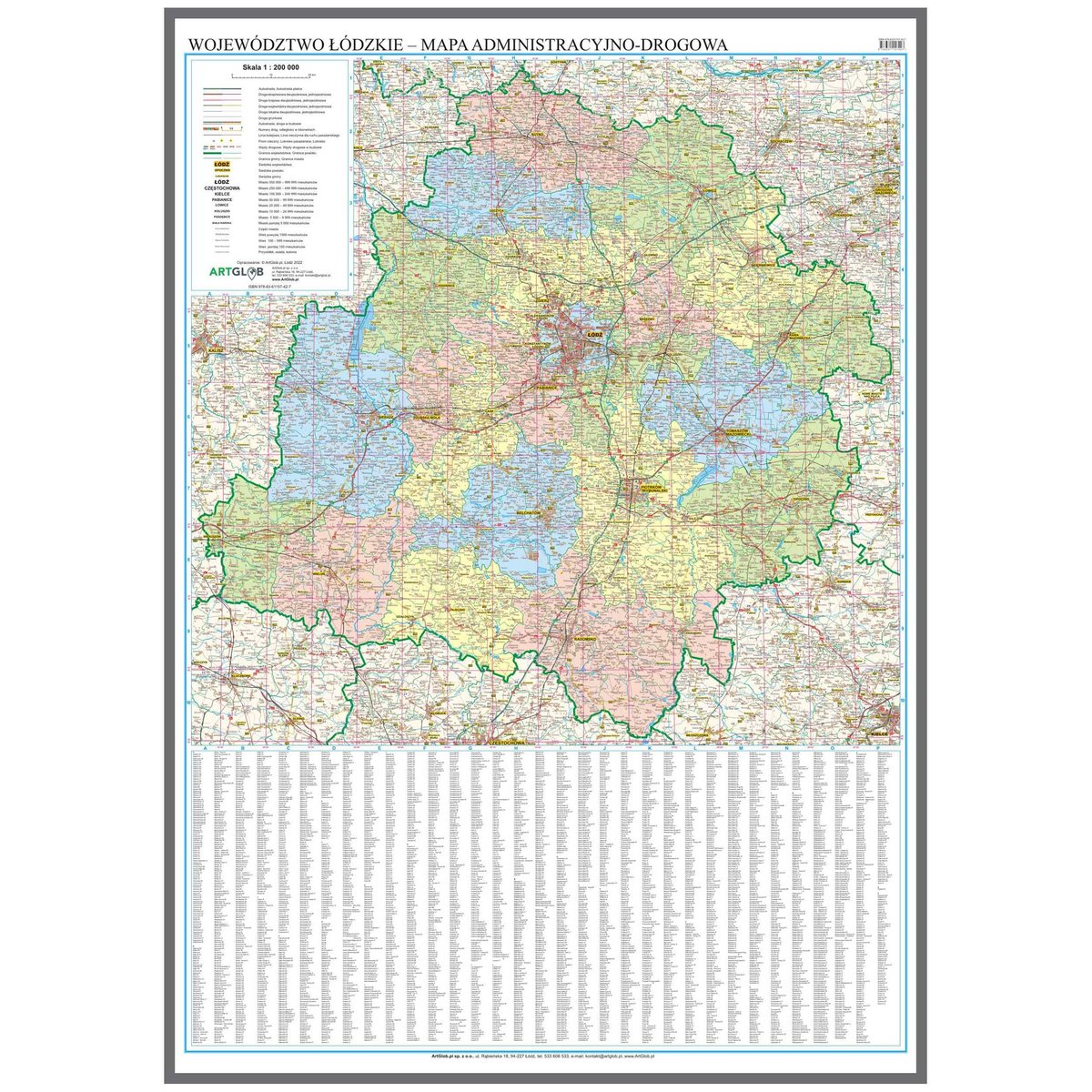 EkoGraf, Województwo łódzkie mapa ścienna administracyjno-drogowa na podkładzie do wpinania - pinboard, 1:200 000