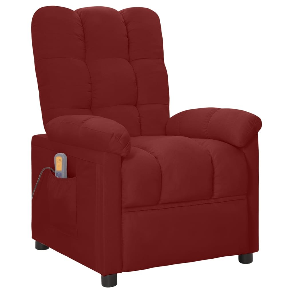 vidaXL Rozkładany fotel masujący, czerwień winna, tapicerowany tkaniną