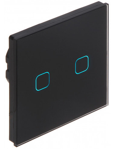 Maclean Włącznik dotykowy światła Maclean MCE703B podwójny, szklany, czarny z kwadratowym przyciskiem wymiary 86x86mm, z podświetleniem