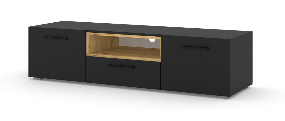 Szafka RTV komoda ANETTE 151 cm czarna dąb artisan