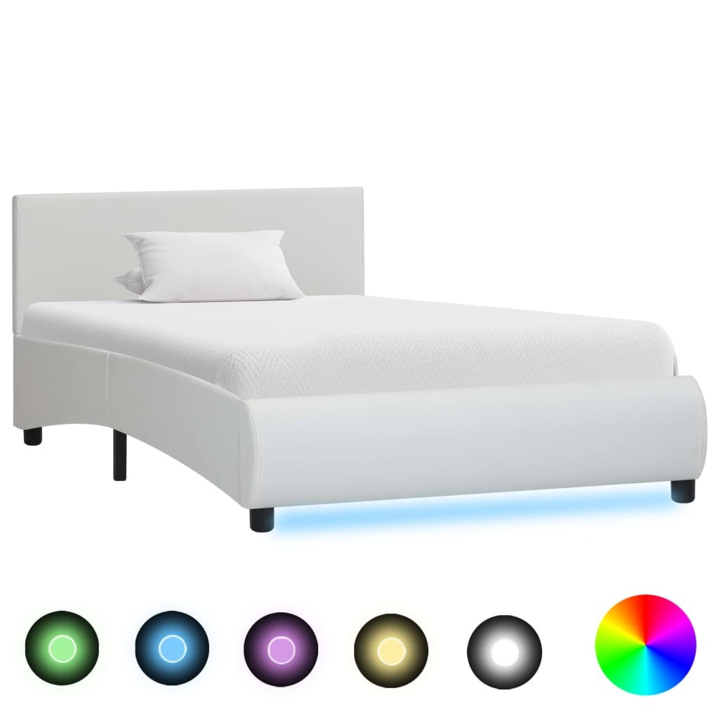 Rama łóżka biała, bez materaca, LED, 100x200