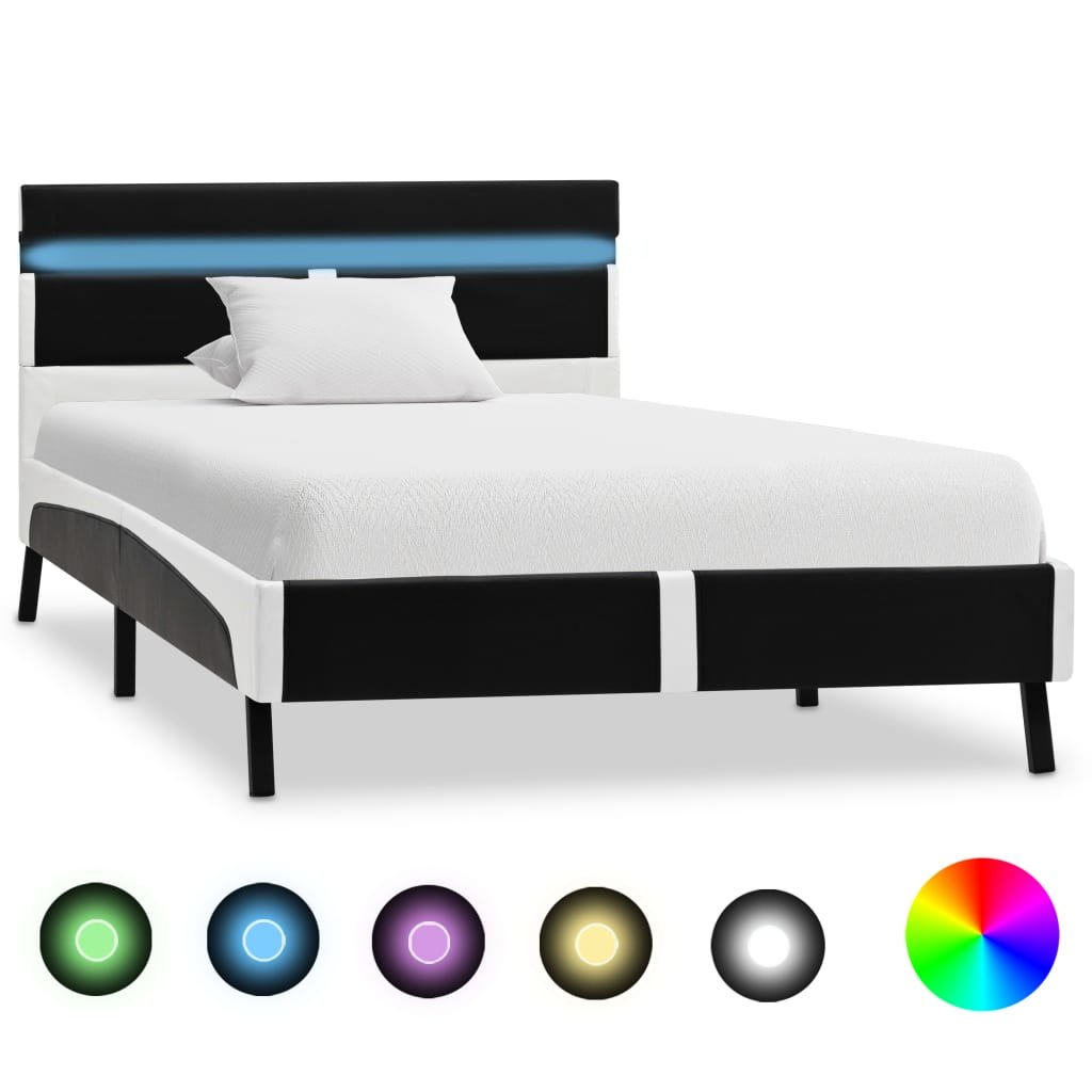 vidaXL Rama łóżka z LED, czarna, sztuczna skóra, 90 x 200 cm