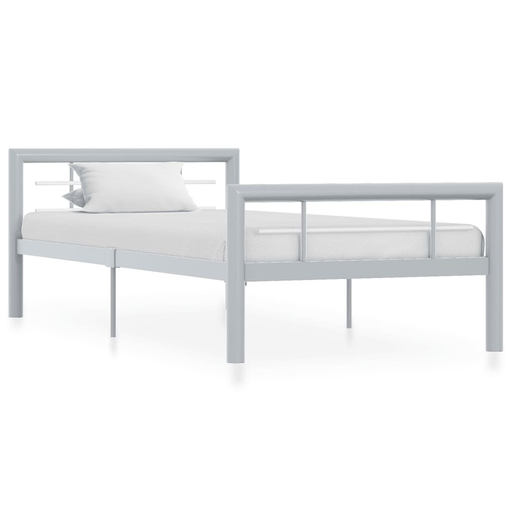 vidaXL Rama łóżka, szaro-biała metalowa, 100 x 200 cm