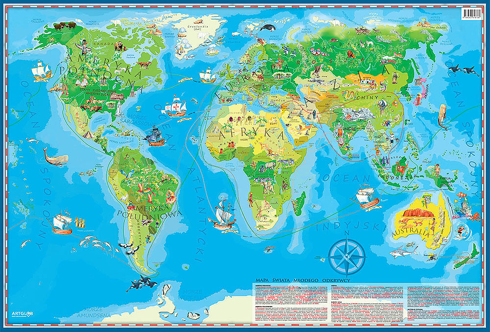 ArtGlob, Świat Młodego Odkrywcy MIDI mapa ścienna dla dzieci na podkładzie do wpinania