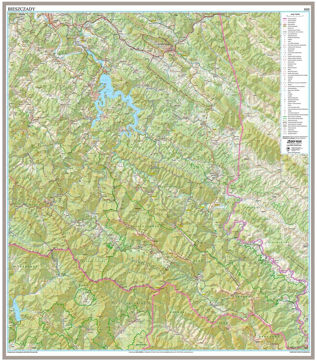 EkoGraf, Bieszczady mapa ścienna na podkładzie do wpinania, 1:35 000
