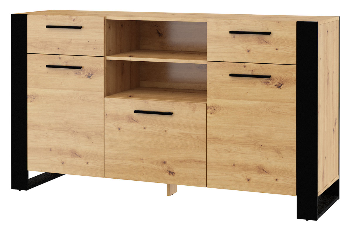 Komoda NUKA C 155 cm dąb artisan czarna stojąca