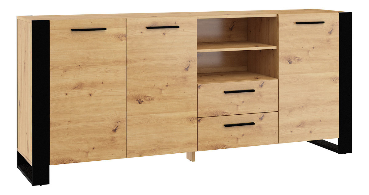 Komoda NUKA D 197 cm dąb artisan czarna stojąca