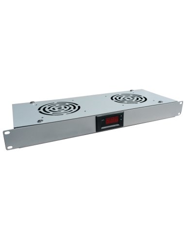 Panel wentylacyjny 19" 1U, 2 wentylatory, termostat, kolor szary