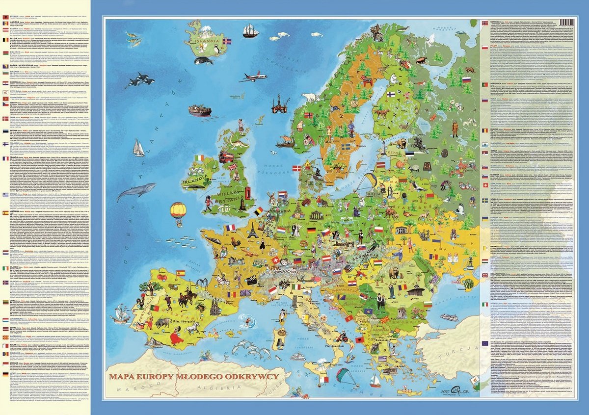 ArtGlob, Europa Młodego Odkrywcy MIDI mapa ścienna dla dzieci na podkładzie do wpinania