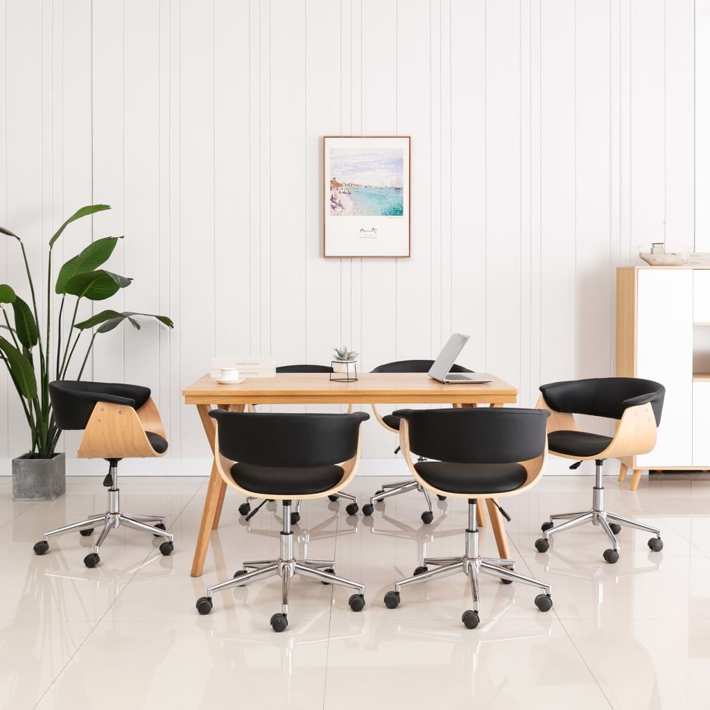 vidaXL Obrotowe krzesła stołowe, 6 szt., czarne, sztuczna skóra