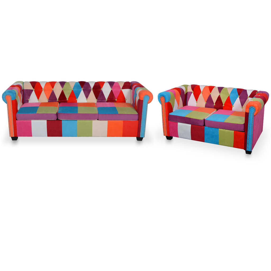 vidaXL Zestaw 2 sof Chesterfield obicie materiałowe 278215