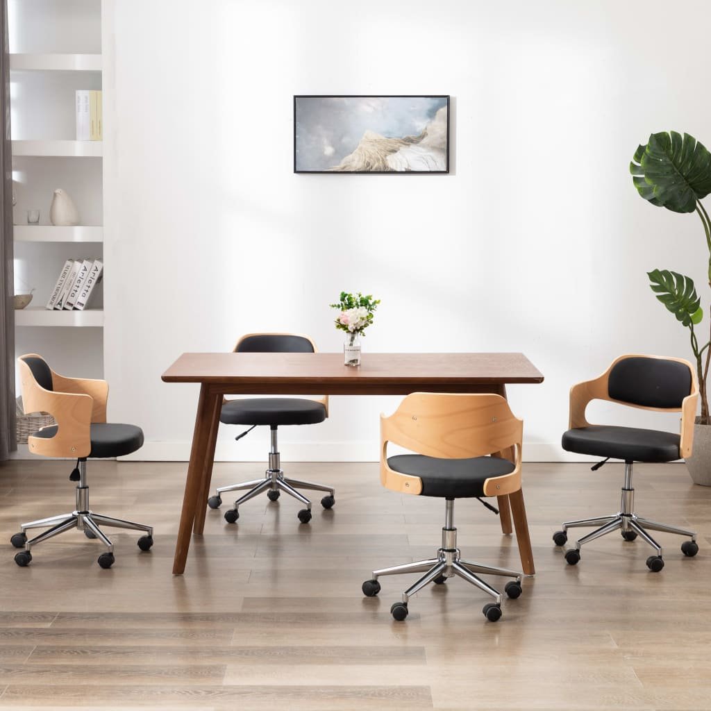 vidaXL Krzesła obrotowe, 4 szt., czarne, gięte drewno i sztuczna skóra