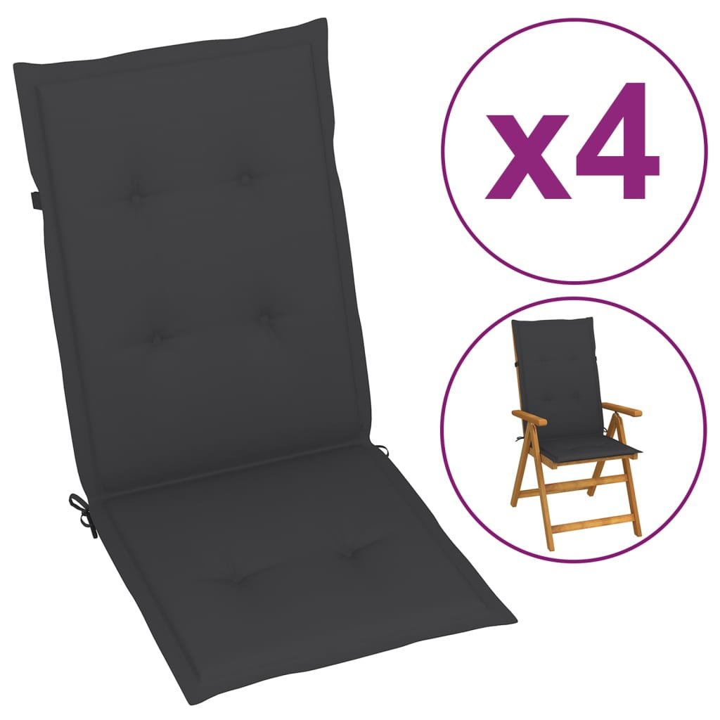 vidaXL Poduszki na krzesła ogrodowe, 4 szt., antracyt, 120x50x3 cm