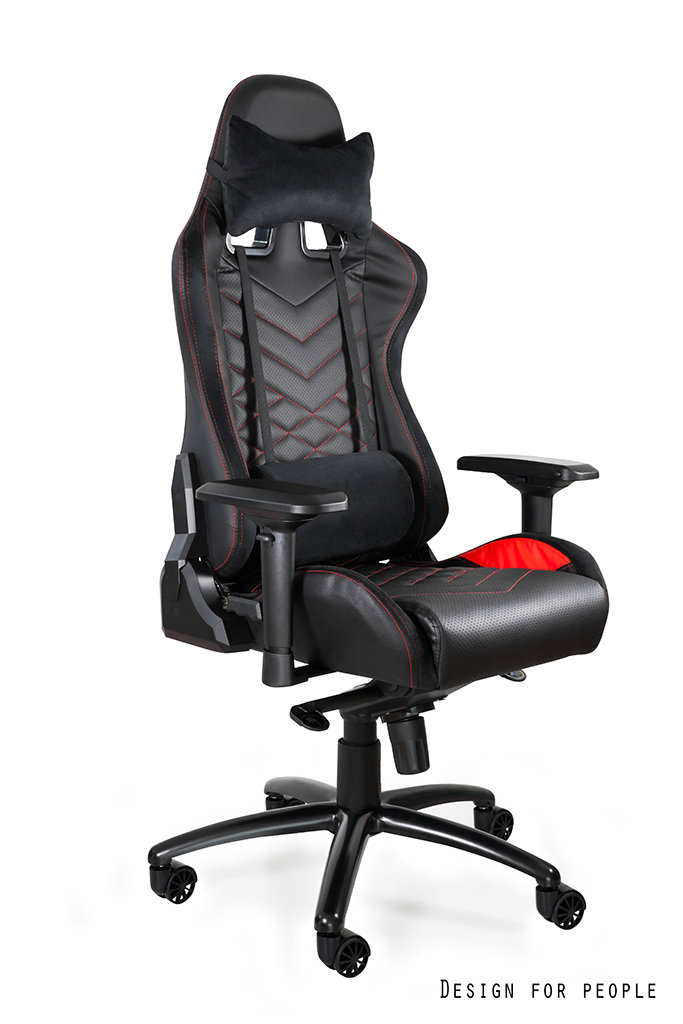 UniqueMeble Fotel gamingowy, biurowy, dynamiq V3, czarny, czerwony