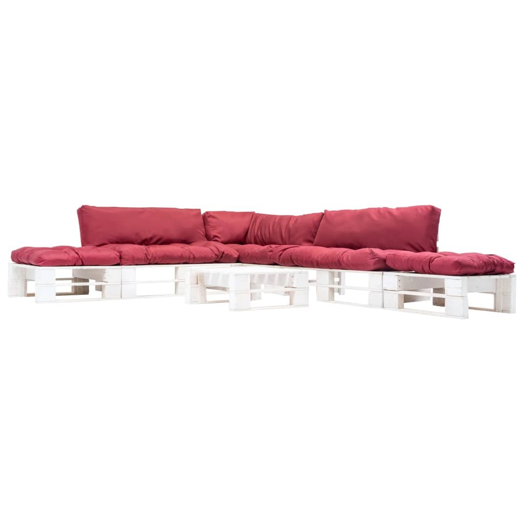 vidaXL 6-częściowy zestaw mebli z palet, czerwone poduszki, drewno FSC