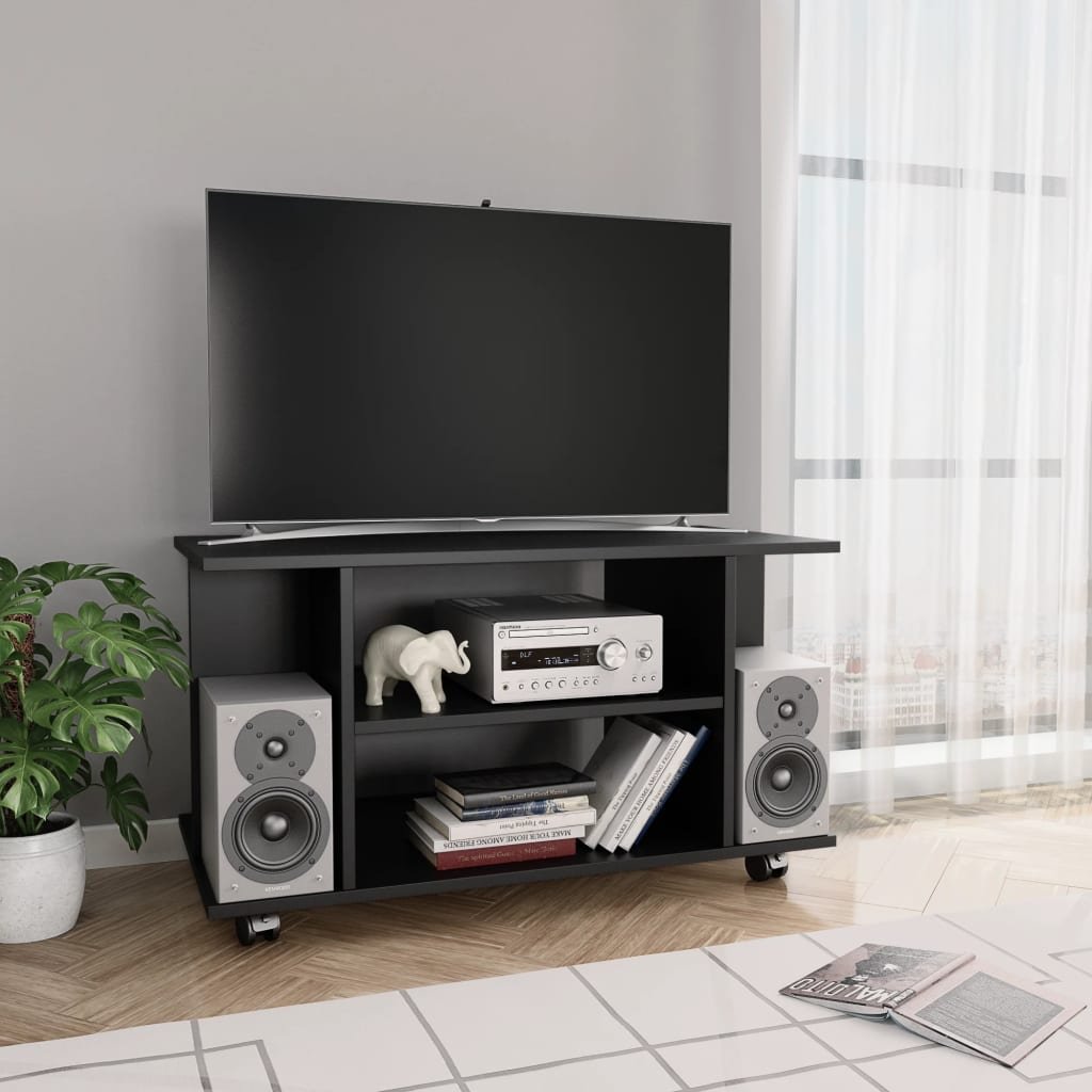 vidaXL Szafka pod TV z kółkami, czarna, 80x40x40 cm, płyta wiórowa