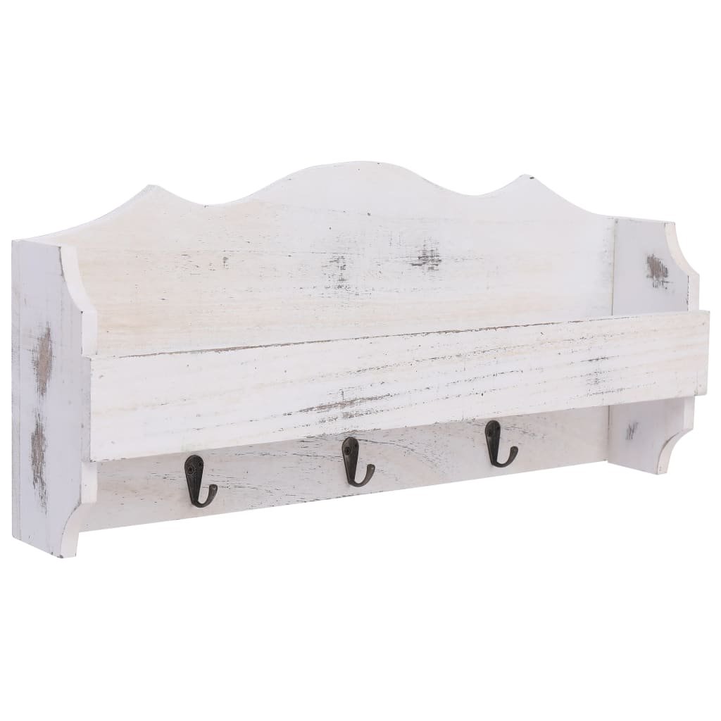 vidaXL Wieszak ścienny na płaszcze, biały, 50x10x23 cm, drewniany