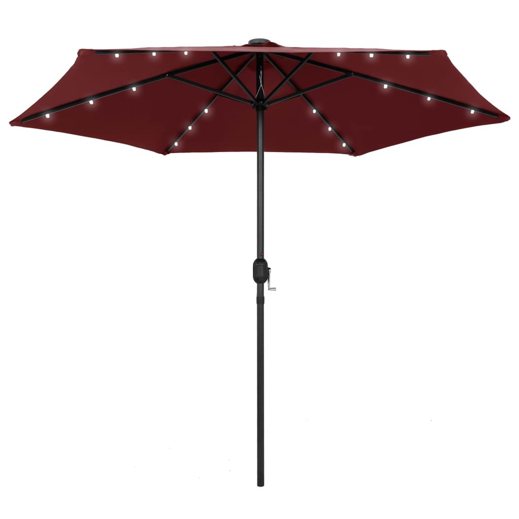 vidaXL Parasol ogrodowy z LED i aluminiowym słupkiem, 270 cm, bordo vidaXL