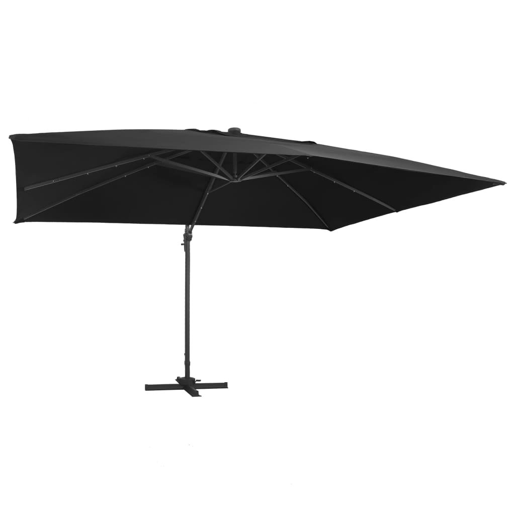 vidaXL Parasol z LED i aluminiowym słupkiem, 400x300 cm, czarny vidaXL
