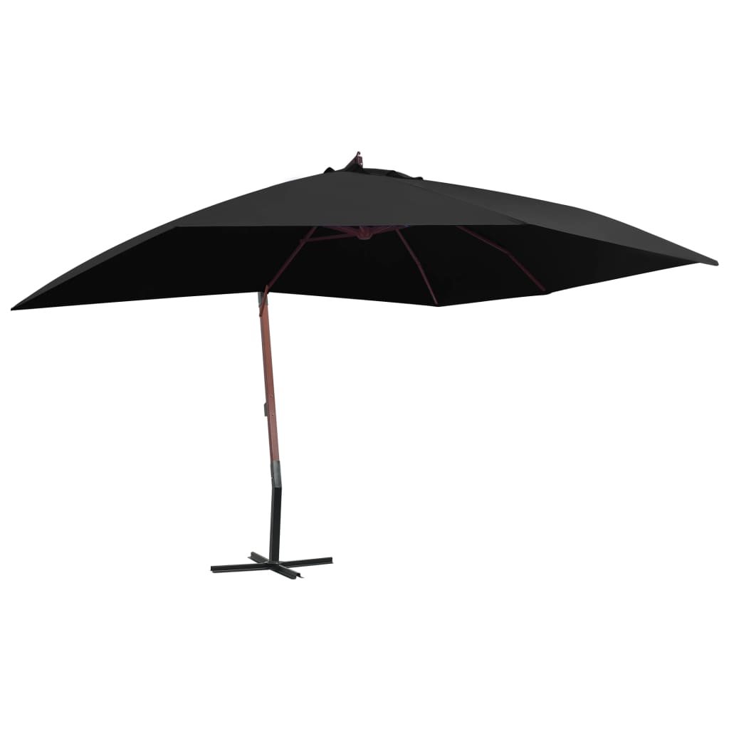 vidaXL Wiszący parasol na drewnianym słupku, 400x300 cm, czarny vidaXL