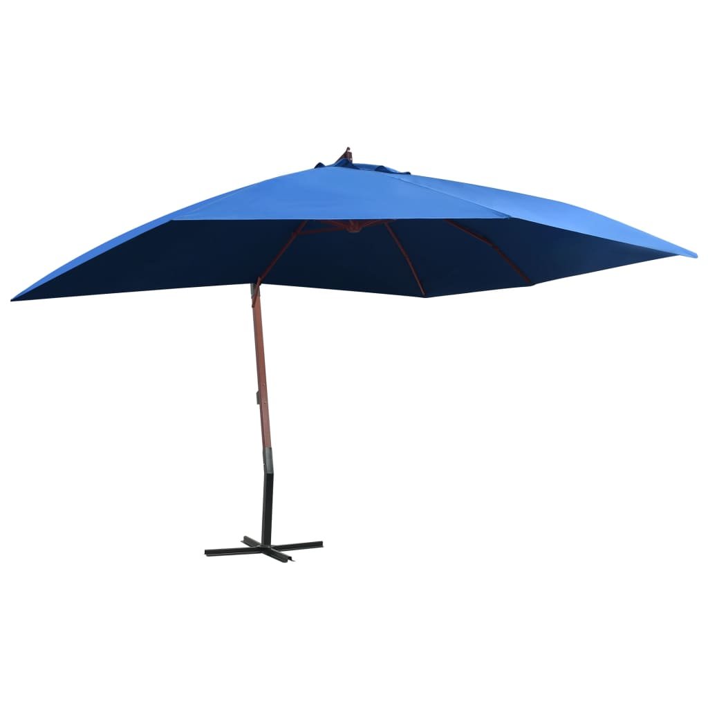 vidaXL Wiszący parasol na drewnianym słupku, 400x300 cm, niebieski vidaXL