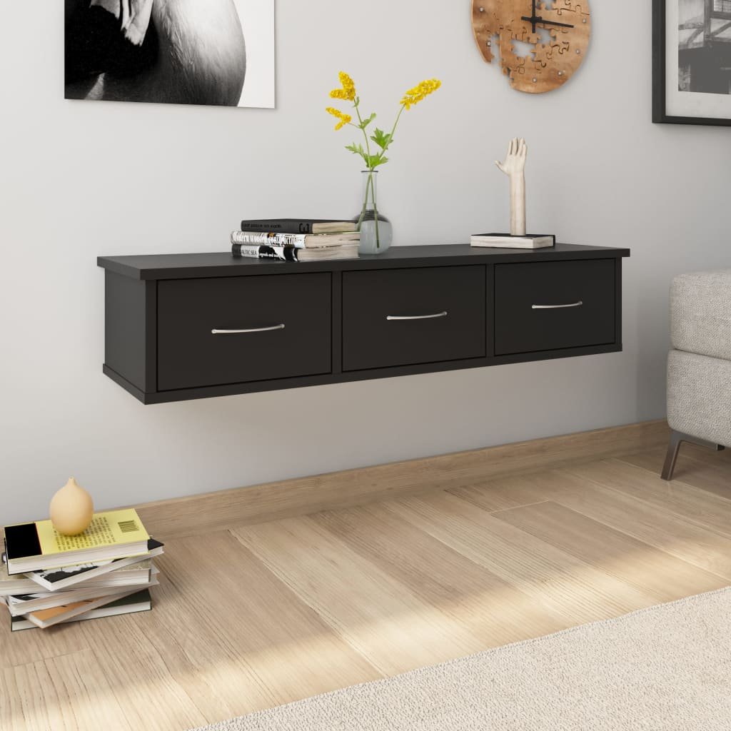 vidaXL vidaXL Półka ścienna z szufladami, czarna 90x26x18,5 cm, płyta wiórowa