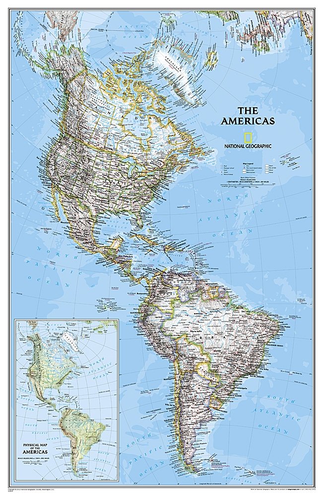 National Geographic, mapa ścienna polityczna Ameryka Północna i Południowa Classic, 1:19 100 000