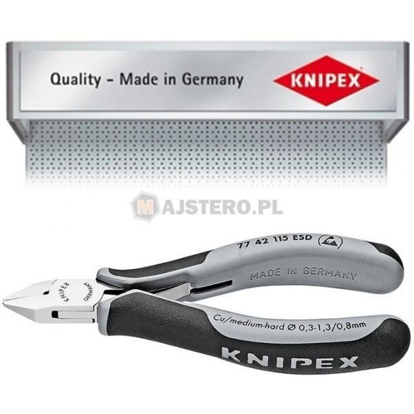 Szczypce precyzyjne tnące boczne dla elektroników KNIPEX 77 42 115 ESD