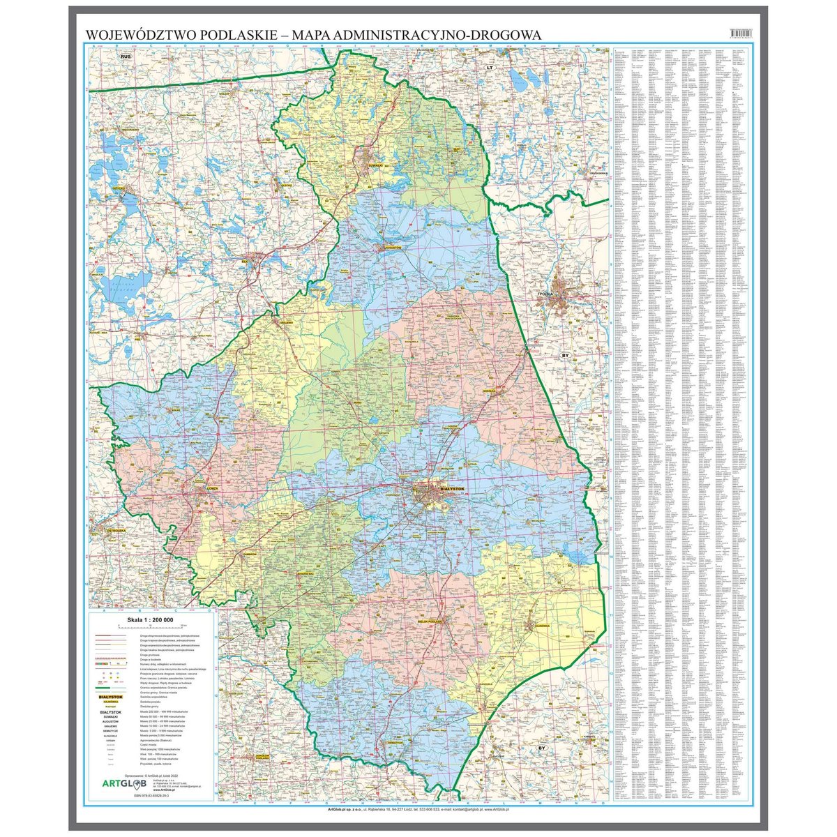 EkoGraf, Województwo podlaskie mapa ścienna na podkładzie do wpinania - pinboard, 1:200 000