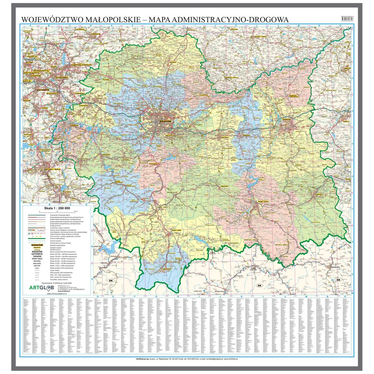 EkoGraf, Województwo małopolskie mapa ścienna na podkładzie do wpinania - pinboard, 1:200 000