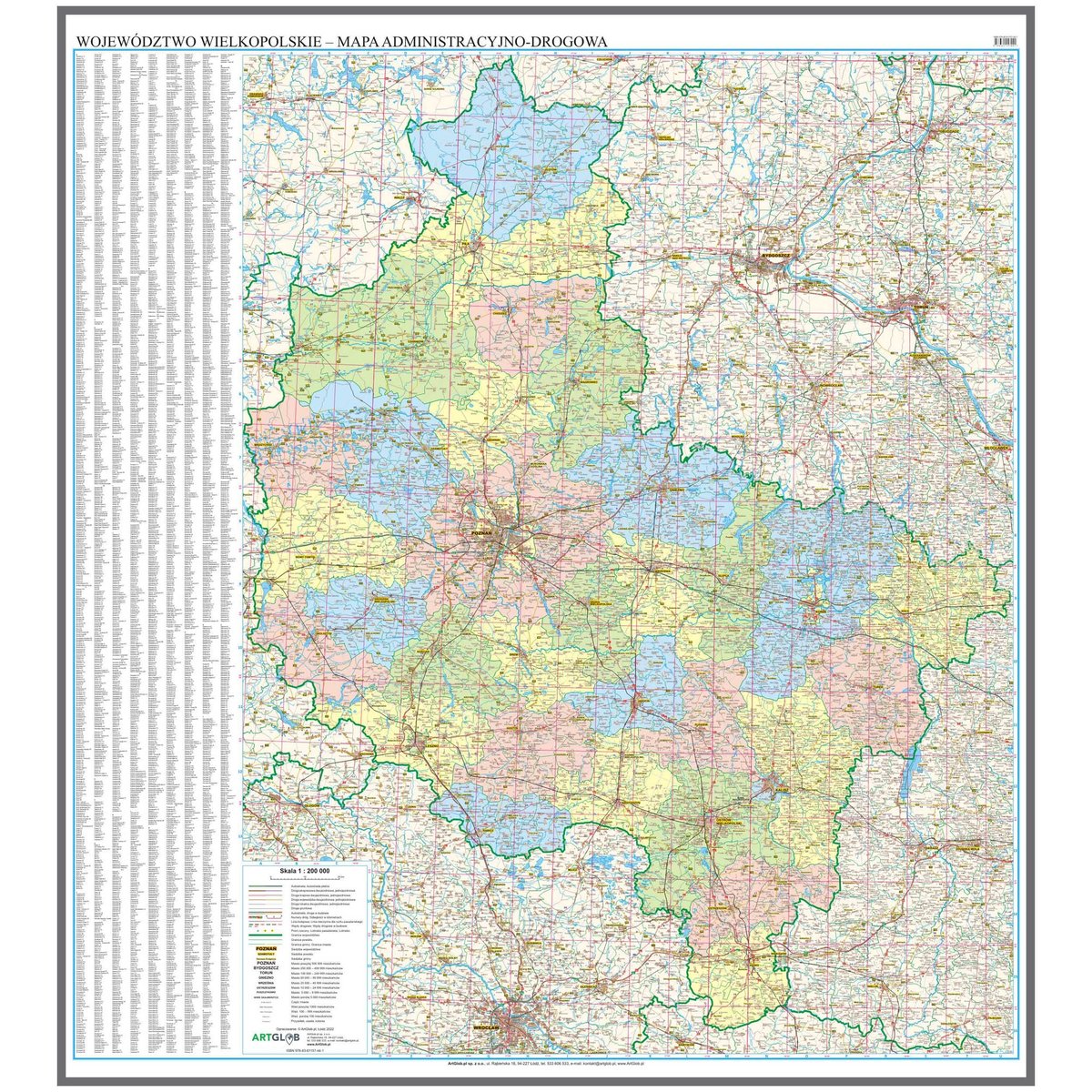 EkoGraf, Województwo wielkopolskie mapa ścienna administracyjno-drogowa na podkładzie do wpinania - pinboard, 1:200 000