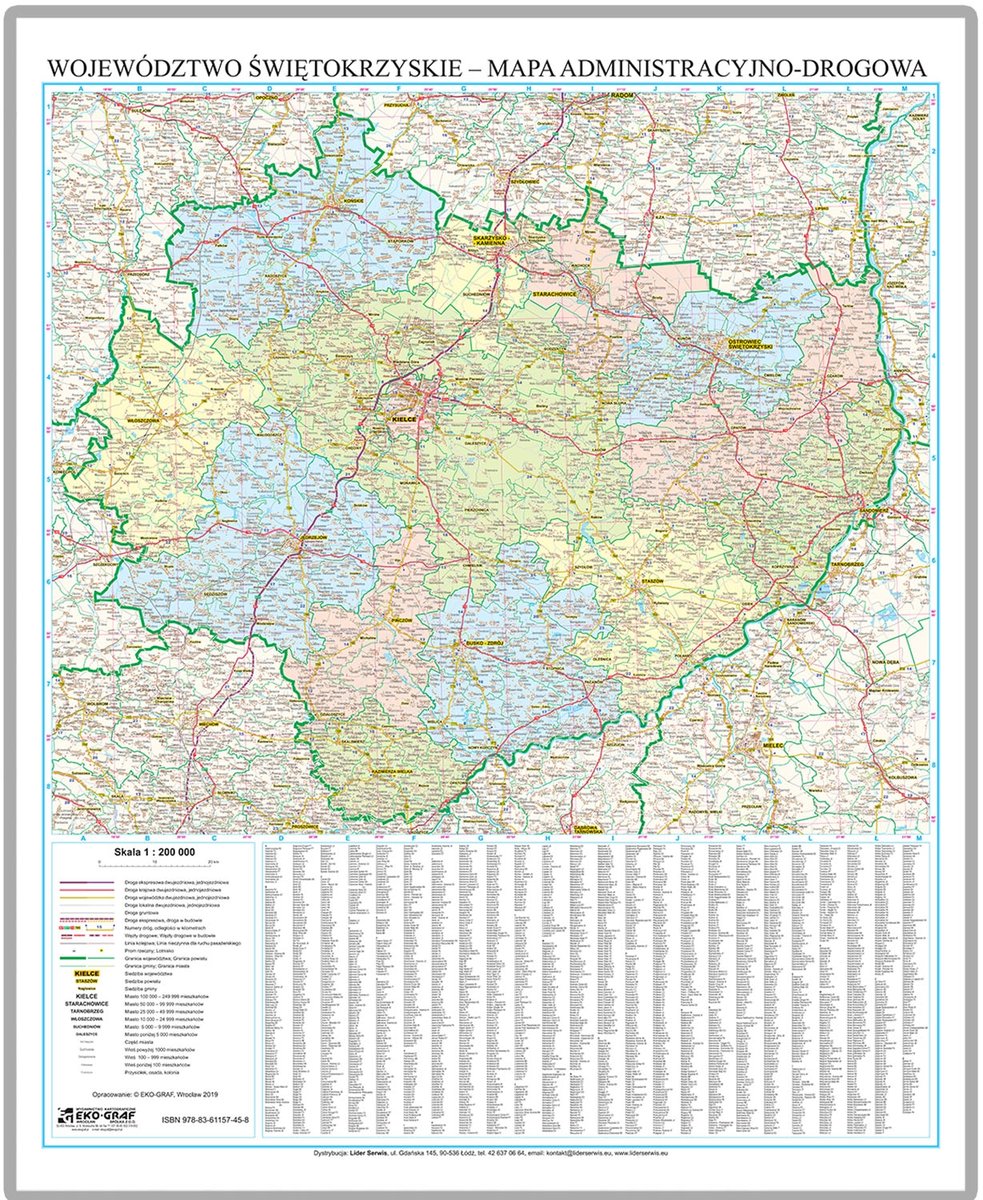 EkoGraf, Województwo świętokrzyskie mapa ścienna na podkładzie w drewnianej ramie, 1:200 000