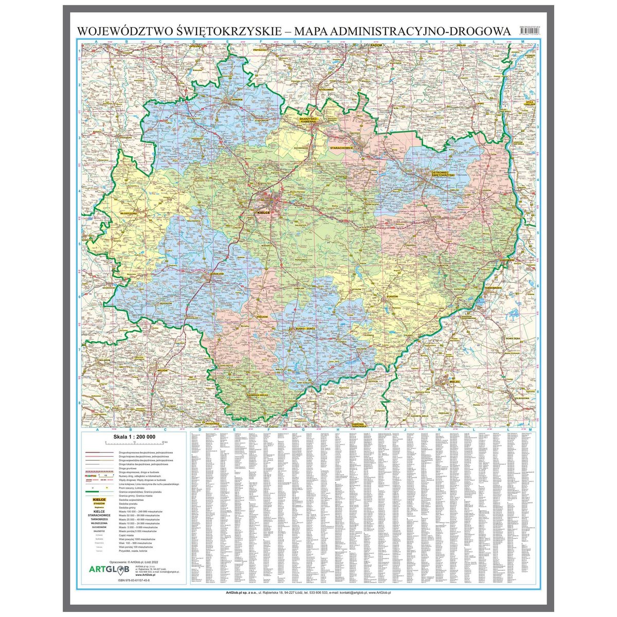 EkoGraf, Województwo świętokrzyskie mapa ścienna na podkładzie do wpinania - pinboard, 1:200 000