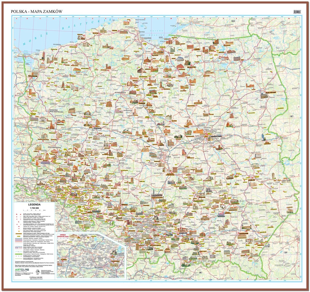 EkoGraf, Polska mapa ścienna zamków na podkładzie do wpinania - pinboard, 1:700 000