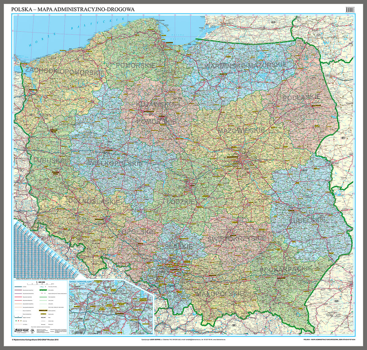 EkoGraf, mapa ścienna administracyjno-drogowa Polska, 1:500 000