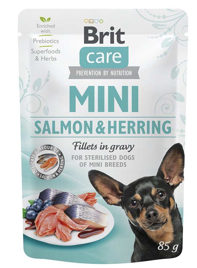 Brit Care Pies Care MINI Sterilised Salmon&Herring Karma z łososiem i śledziem dla psa 85g