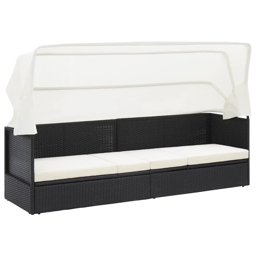 vidaXL Sofa ogrodowa z zadaszeniem, czarna, polirattanowa