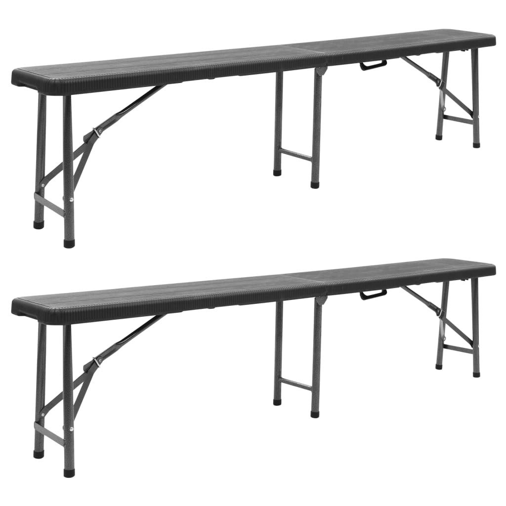 vidaXL Składane ławki ogrodowe, 2 szt., 180 cm, HDPE, czarne