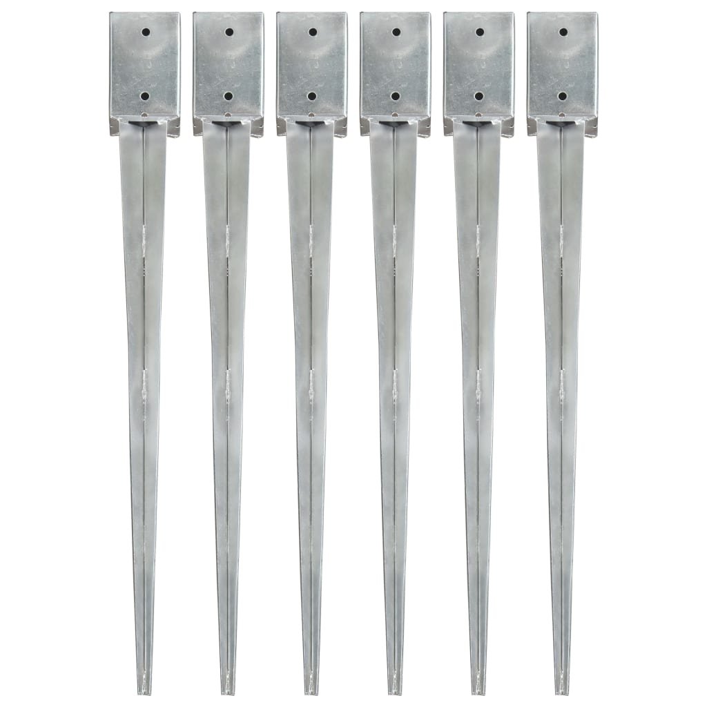 Vida Kołki gruntowe 6 szt. srebrne 9x9x90 cm stal galwanizowana V-145417