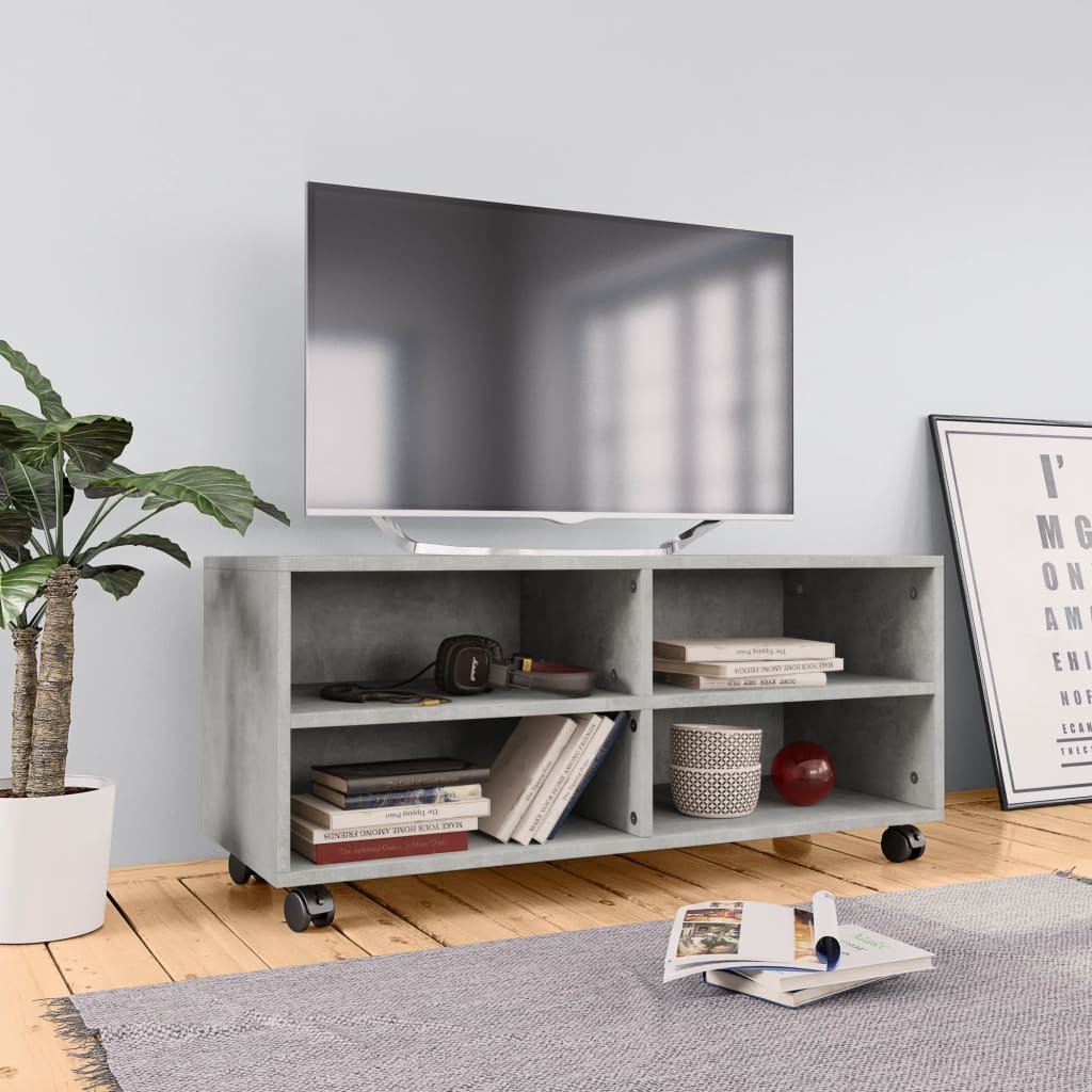 vidaXL Szafka pod TV z kółkami, kolor betonowy szary, 90x35x35 cm