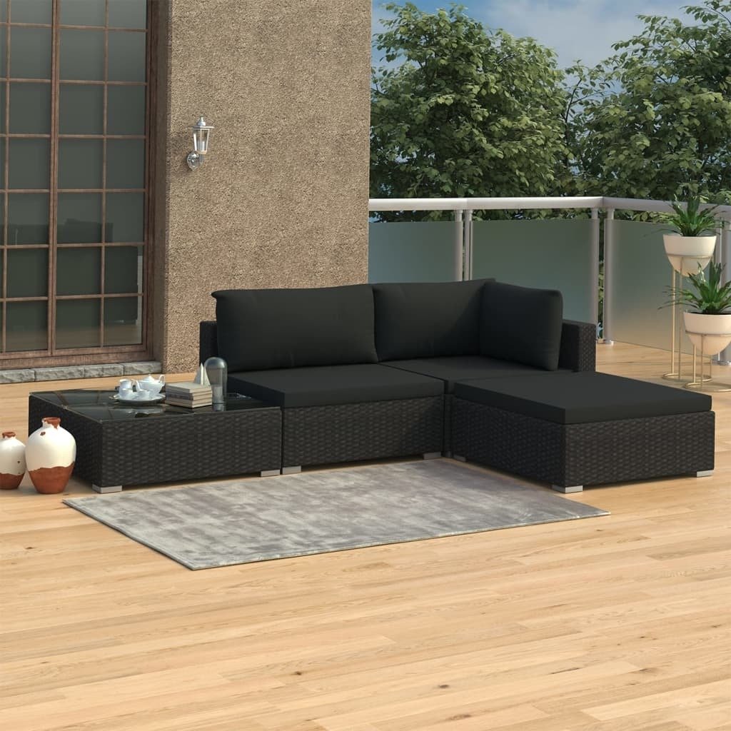 vidaXL 4 częściowy zestaw wypoczynkowy do ogrodu poduszki rattan PE czarny 46780 46780