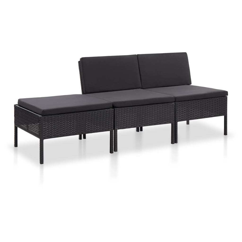 vidaXL 3 częściowy zestaw wypoczynkowy do ogrodu poduszki rattan PE czarny 48957 48957