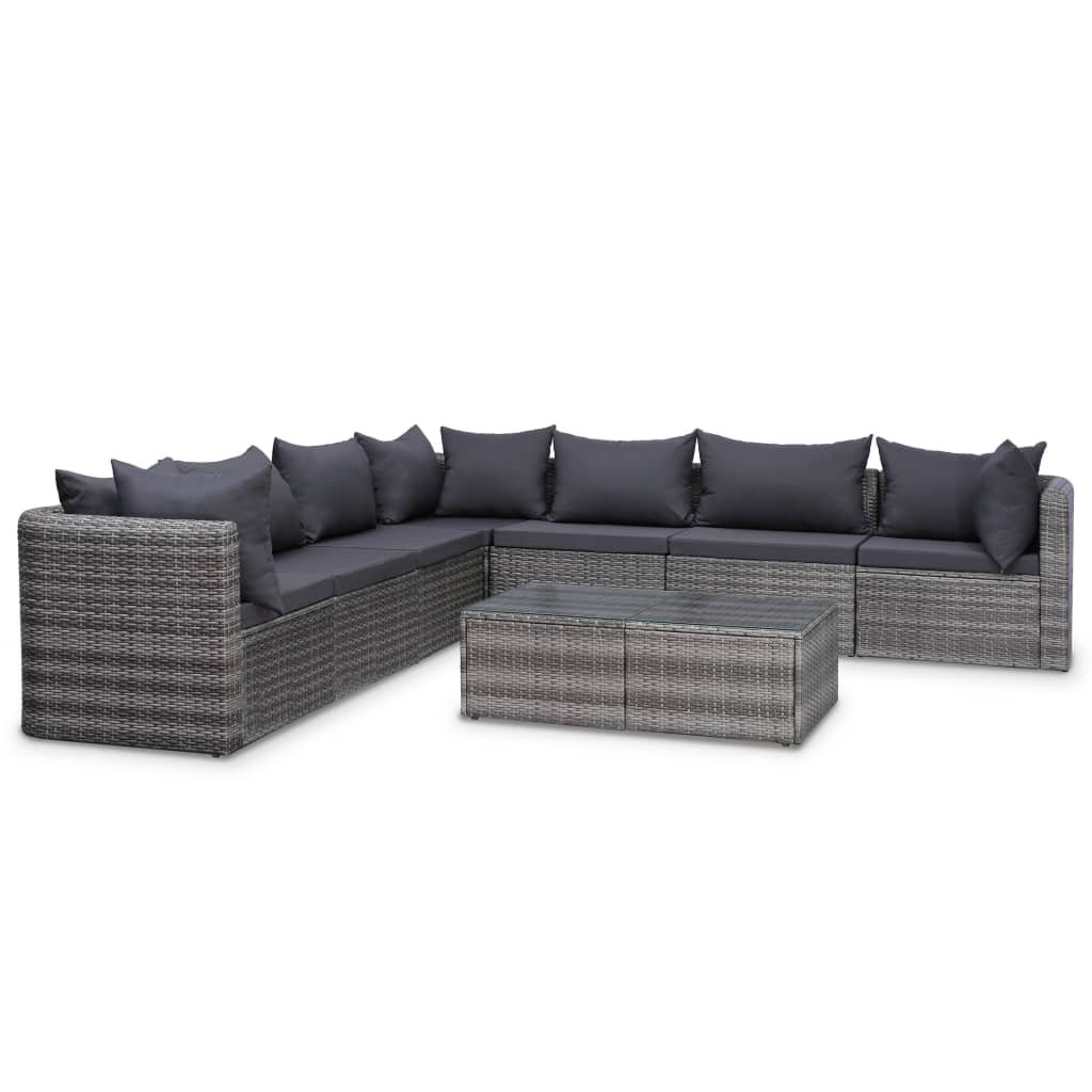 vidaXL 8 częściowy zestaw wypoczynkowy do ogrodu poduszki rattan PE szary 44157 44157