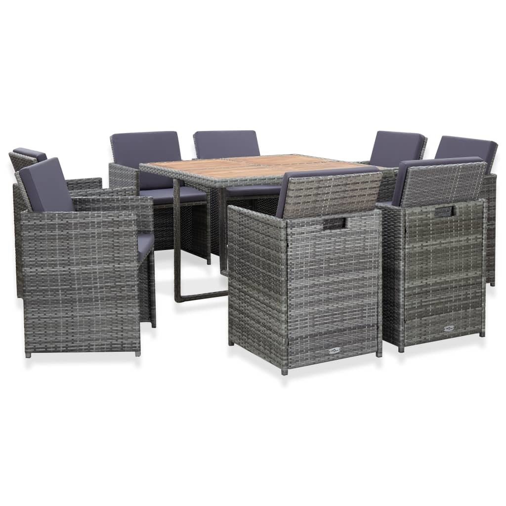 vidaXL 9 częściowy zestaw mebli do ogrodu z poduszkami rattan PE antracyt 46377 46377