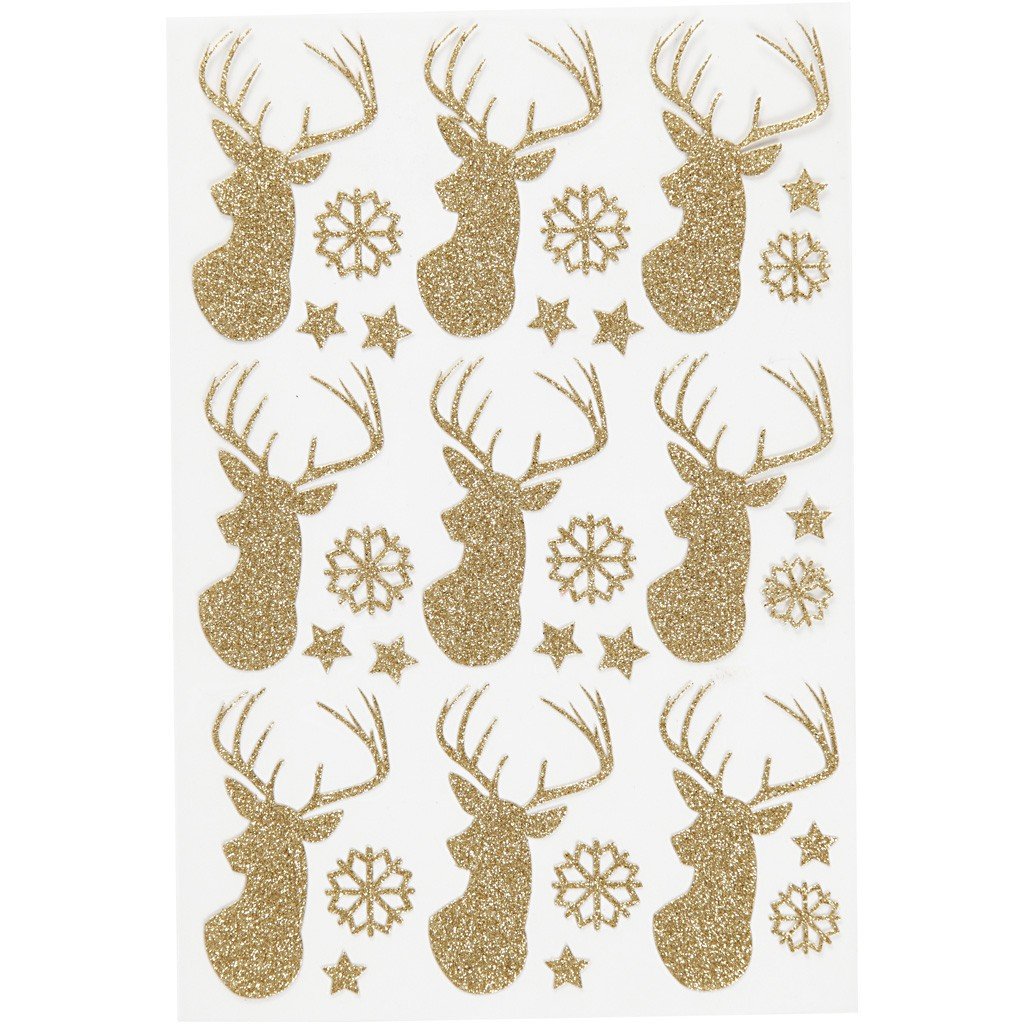 Naklejki brokatowe, złote głowy jelenia