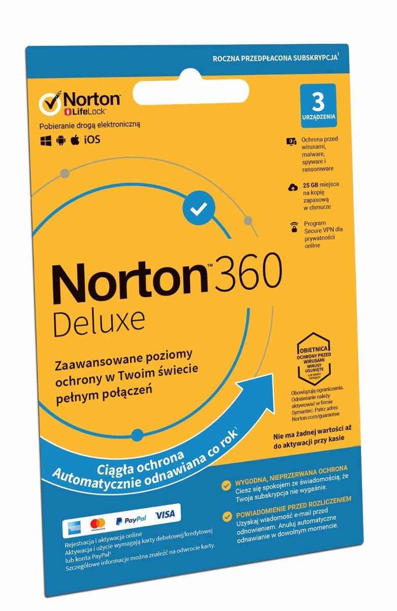 Norton 360 Deluxe 25GB - 3 urządzenia, 12 miesięcy