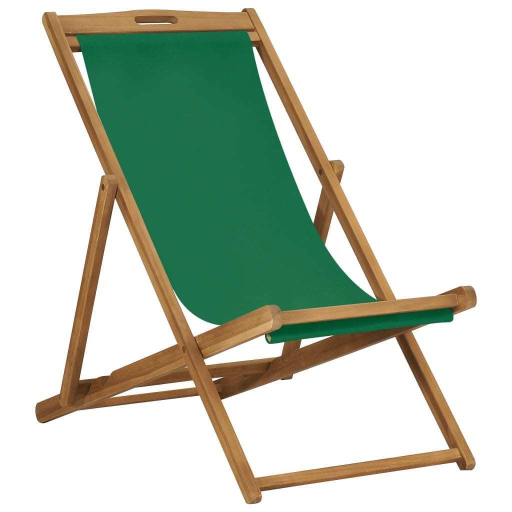 vidaXL Składany leżak plażowy, lite drewno tekowe, zielony